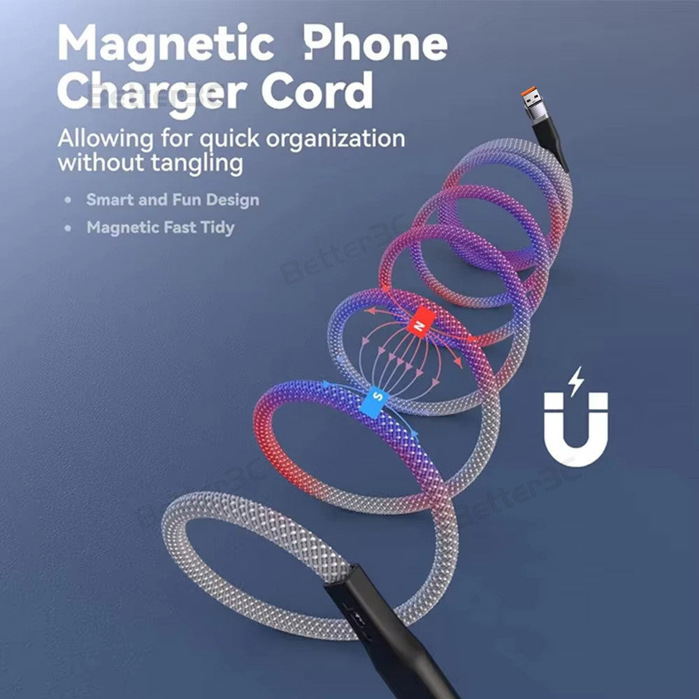 100W Magnetic  4 in 1 automatic storage weave car charger cable for ios/Type C